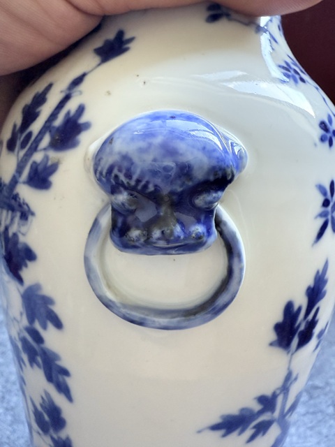 古玩陶瓷青花牡丹花鳥紋雙獸耳尊拍賣,當前價格4500元