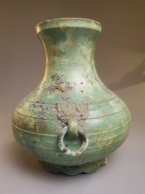 古玩銅器雙鋪首銜環耳青銅圓壺真品鑒賞圖