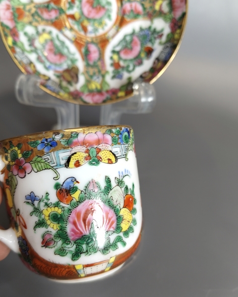 古玩陶瓷清晚-廣彩花鳥紋杯碟拍賣,當(dāng)前價格299元