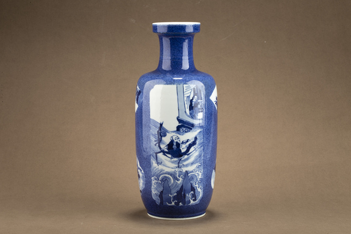 古玩陶瓷清晚·灑藍釉開窗仙人乘槎紋棒槌瓶真品鑒賞圖