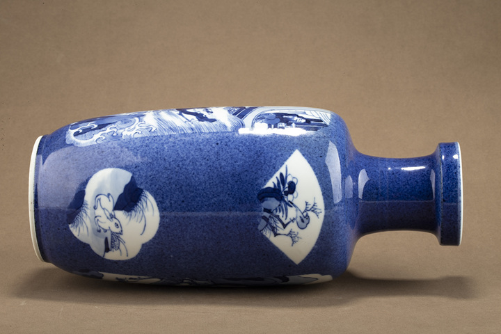 古玩陶瓷清晚·灑藍釉開窗仙人乘槎紋棒槌瓶真品鑒賞圖