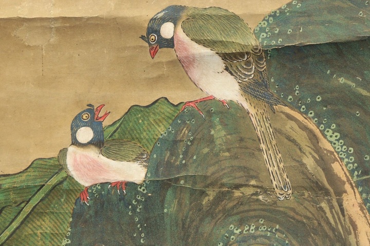 古玩字畫佚名紙本工筆芭蕉雙鳥立軸真品鑒賞圖