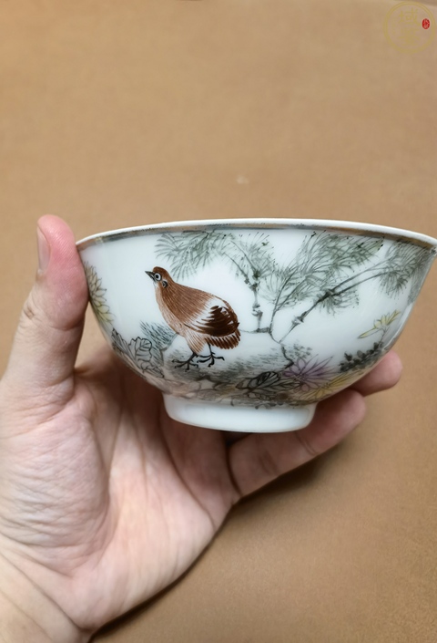 古玩陶瓷竹報平安安居樂業(yè)淺絳彩碗真品鑒賞圖