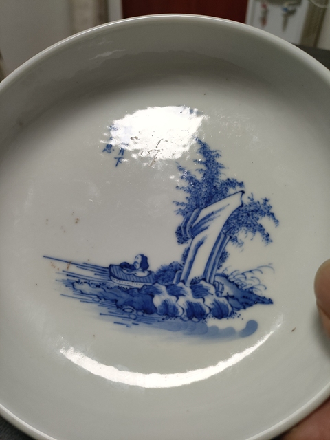 古玩陶瓷青花垂釣圖水洗真品鑒賞圖