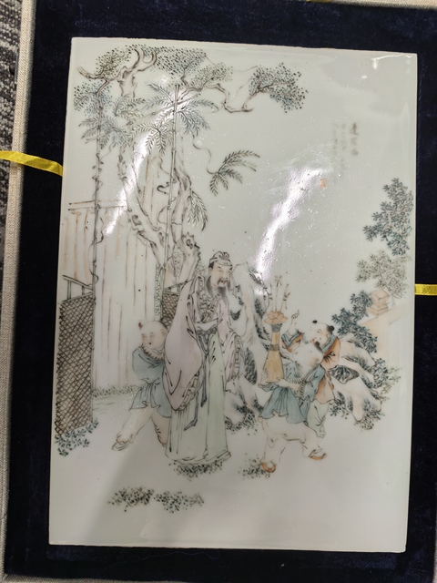 古玩陶瓷淺絳彩人物故事瓷板真品鑒賞圖
