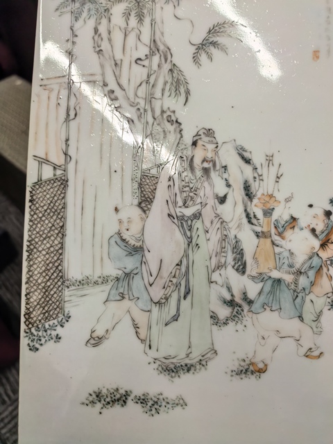 古玩陶瓷淺絳彩人物故事瓷板真品鑒賞圖
