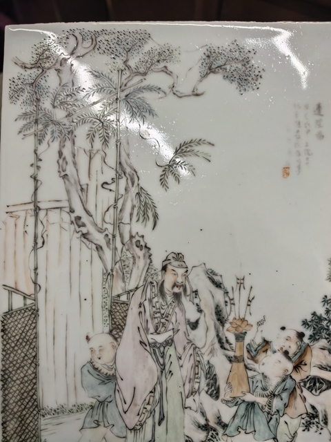 古玩陶瓷淺絳彩人物故事瓷板真品鑒賞圖