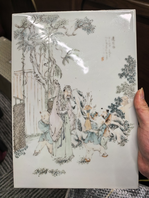 古玩陶瓷淺絳彩人物故事瓷板真品鑒賞圖