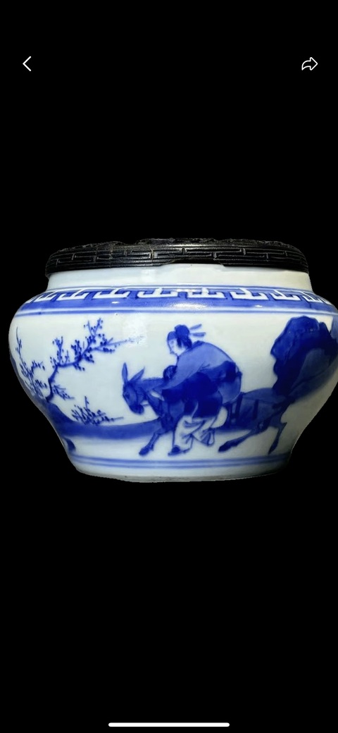 古玩陶瓷青花人物故事罐真品鑒賞圖