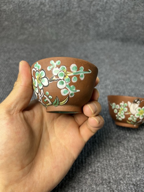 古玩陶瓷紫砂加彩杏林春燕紋杯一對拍賣，當前價格1288元