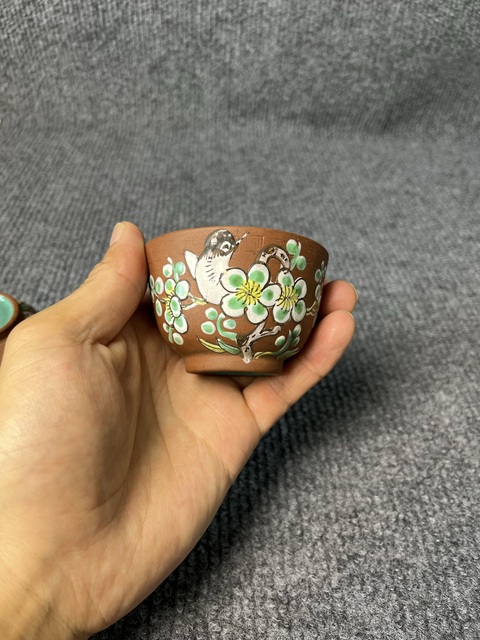古玩陶瓷紫砂加彩杏林春燕紋杯一對拍賣，當前價格1288元