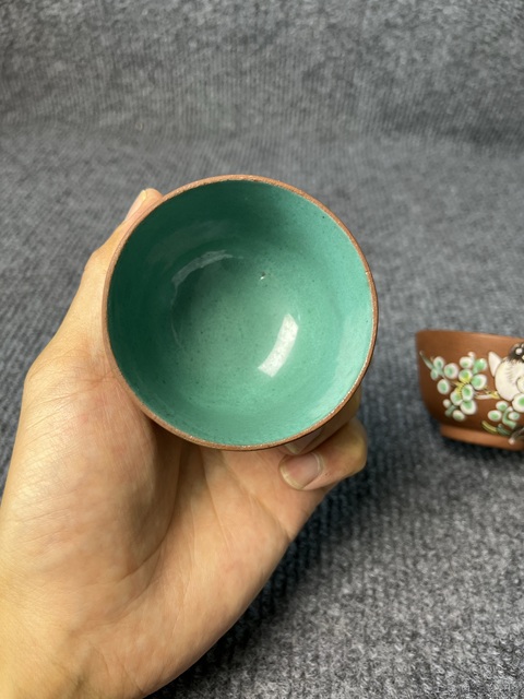 古玩陶瓷紫砂加彩杏林春燕紋杯一對拍賣，當前價格1288元
