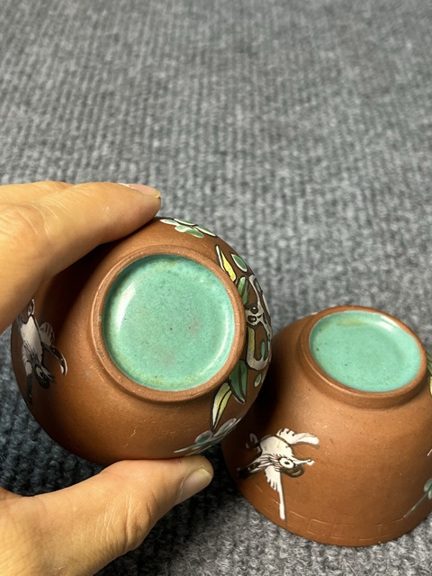 古玩陶瓷紫砂加彩杏林春燕紋杯一對拍賣，當前價格1288元
