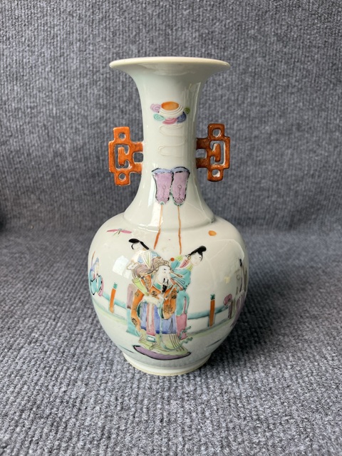 古玩陶瓷粉彩福祿壽三星雙耳賞瓶拍賣，當前價格4888元