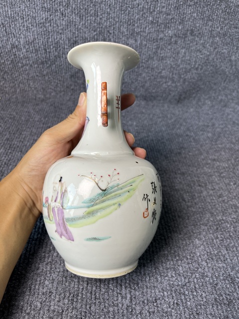 古玩陶瓷粉彩福祿壽三星雙耳賞瓶拍賣，當前價格4888元