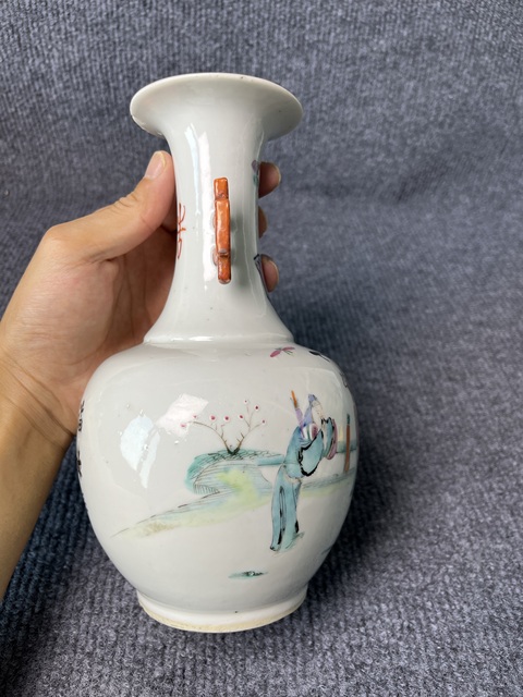 古玩陶瓷粉彩福祿壽三星雙耳賞瓶拍賣，當前價格4888元