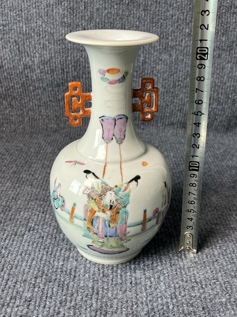 古玩陶瓷粉彩福祿壽三星雙耳賞瓶拍賣，當前價格4888元
