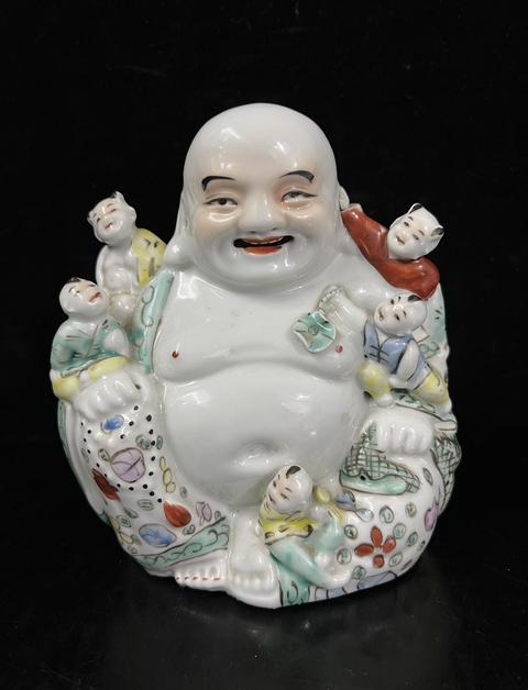 古玩陶瓷民國-粉彩花卉五子笑佛拍賣，當前價格3699元