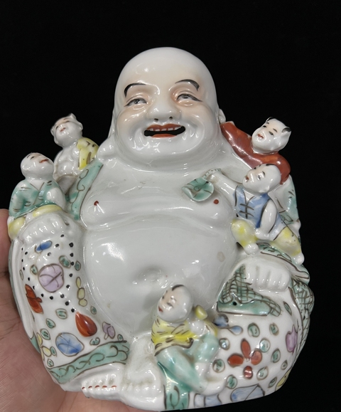 古玩陶瓷民國-粉彩花卉五子笑佛拍賣，當前價格3699元