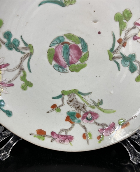 古玩陶瓷粉彩花卉紋飾臥盤真品鑒賞圖