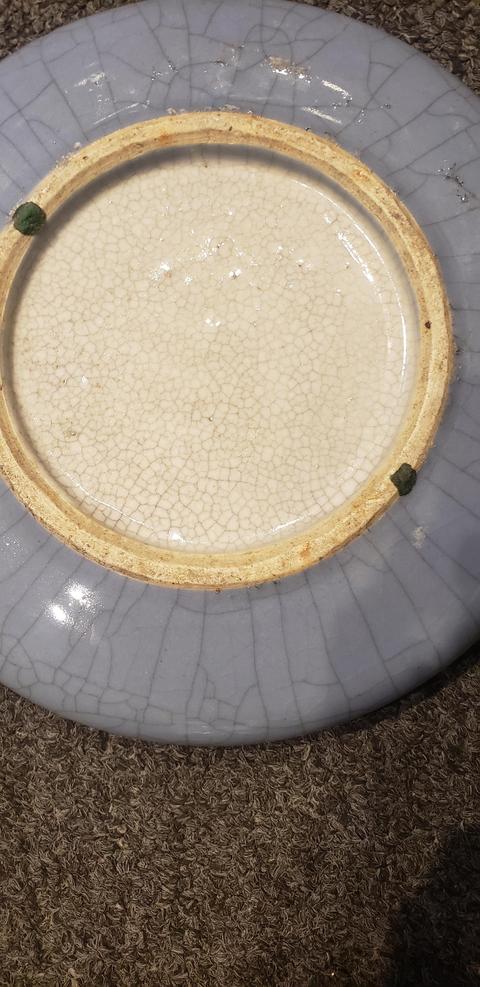 古玩陶瓷哥釉地黃綠彩花蝶紋洗真品鑒賞圖