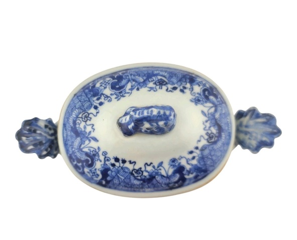 古玩陶瓷青花亭臺樓閣山水紋蓋鍋真品鑒賞圖
