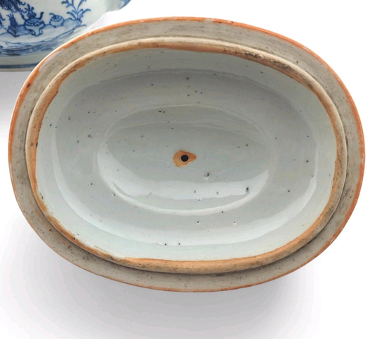 古玩陶瓷青花亭臺樓閣山水紋蓋鍋真品鑒賞圖