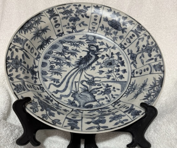 古玩陶瓷明晚福建窯青花鳳紋盤真品鑒賞圖