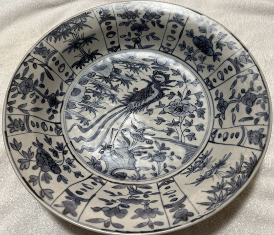 古玩陶瓷明晚福建窯青花鳳紋盤真品鑒賞圖