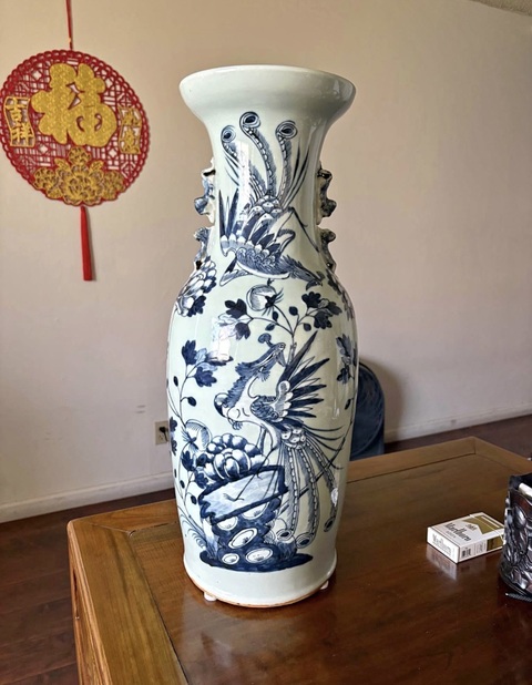 古玩陶瓷鳳紋青花嫁妝瓶真品鑒賞圖