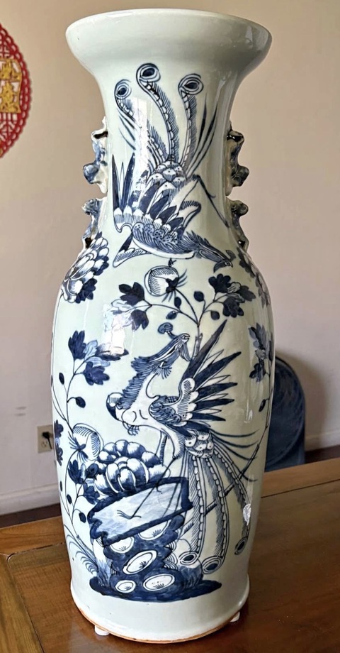 古玩陶瓷鳳紋青花嫁妝瓶真品鑒賞圖