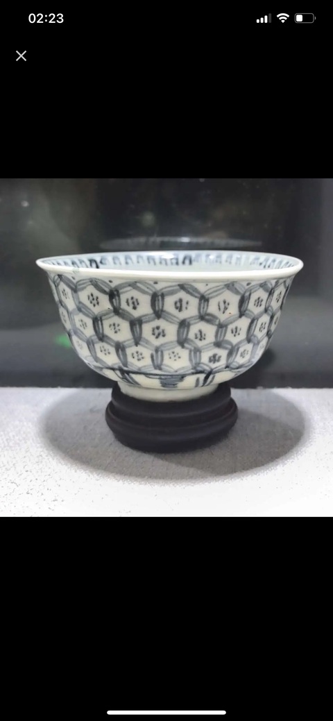 古玩陶瓷明空白期 青花銅錢金剛十字寶杵梵文碗拍賣,當前價格8888元