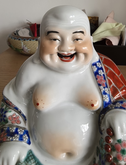 古玩陶瓷粉彩彌勒佛塑像真品鑒賞圖