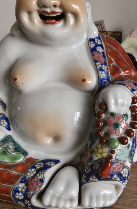 古玩陶瓷粉彩彌勒佛塑像真品鑒賞圖