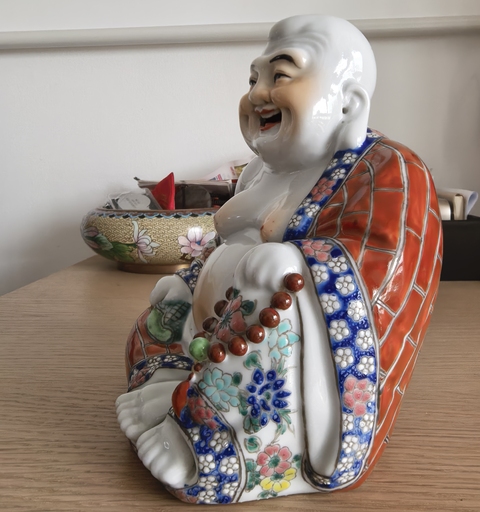 古玩陶瓷粉彩彌勒佛塑像真品鑒賞圖