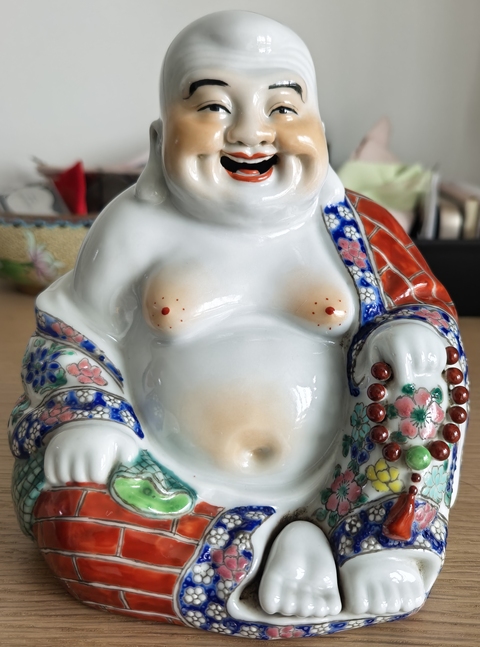 古玩陶瓷粉彩彌勒佛塑像真品鑒賞圖