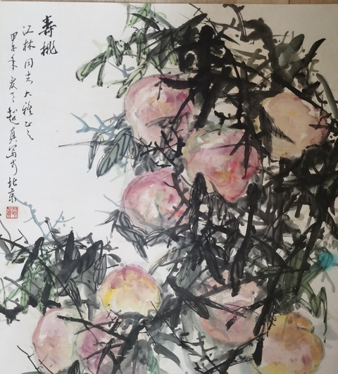 古玩字畫潘天壽徐悲鴻大師弟子已故中國美協江西分會副主席彭友善（超真）壽桃拍賣，當前價格6000元