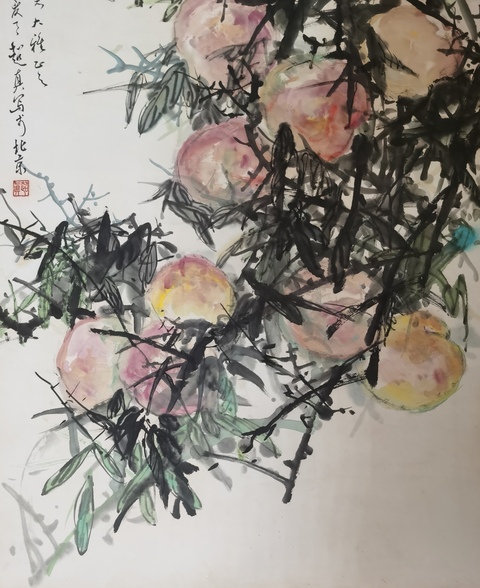 古玩字畫潘天壽徐悲鴻大師弟子已故中國美協江西分會副主席彭友善（超真）壽桃拍賣，當前價格6000元