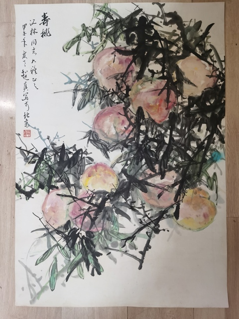 古玩字畫潘天壽徐悲鴻大師弟子已故中國美協江西分會副主席彭友善（超真）壽桃拍賣，當前價格6000元