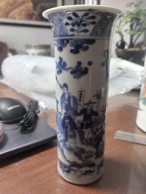 古玩陶瓷人物紋青花花觚真品鑒賞圖