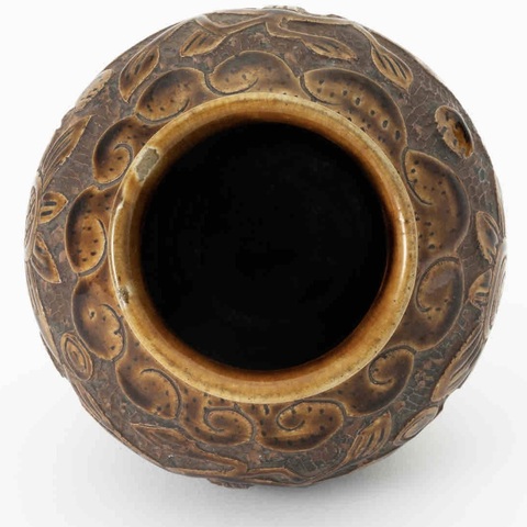 古玩陶瓷花鳥紋褐釉罐真品鑒賞圖