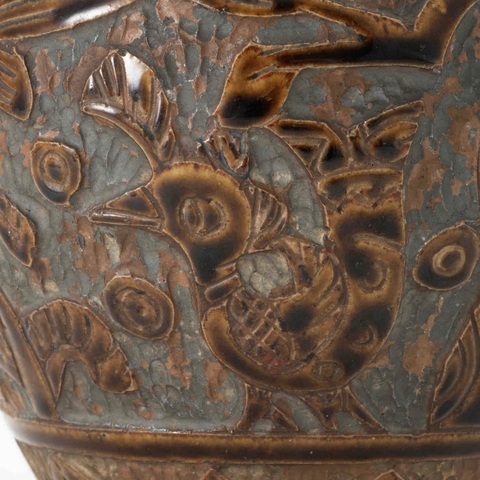 古玩陶瓷花鳥紋褐釉罐真品鑒賞圖