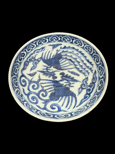 古玩陶瓷鳳紋青花盤真品鑒賞圖