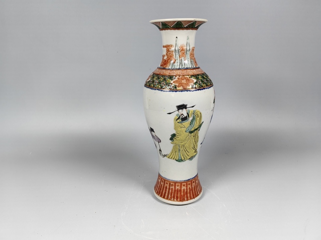 古玩陶瓷晚清粉彩加官進爵人物故事紋觀音瓶真品鑒賞圖