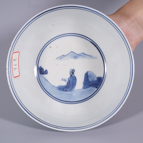 古玩陶瓷人物山水紋青花碗真品鑒賞圖