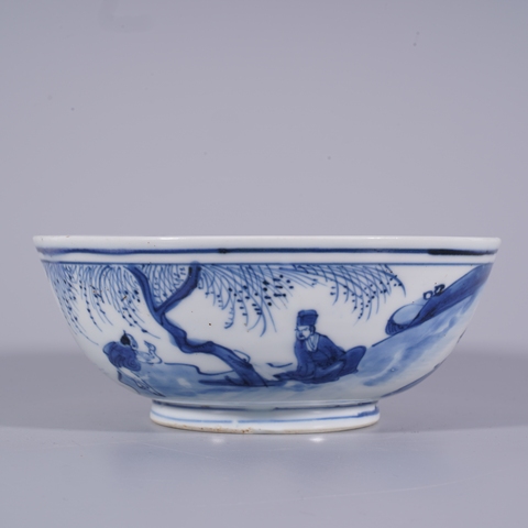 古玩陶瓷人物山水紋青花碗真品鑒賞圖