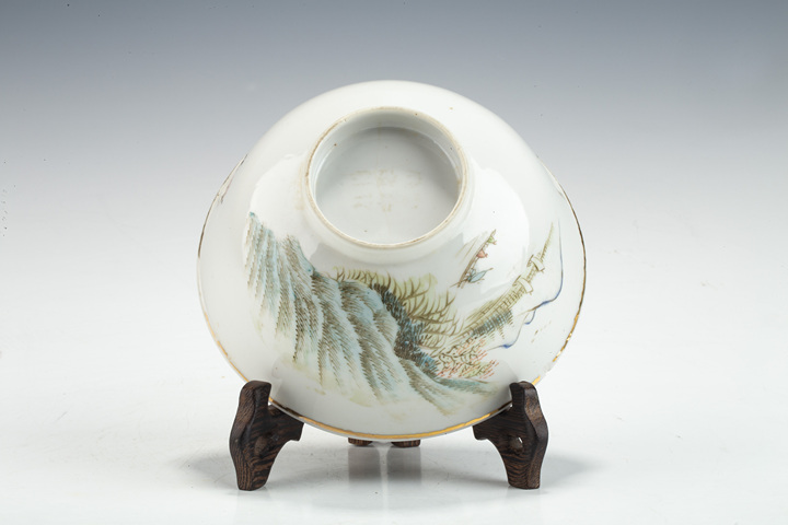 古玩陶瓷民國·淺絳彩山水詩文碗真品鑒賞圖
