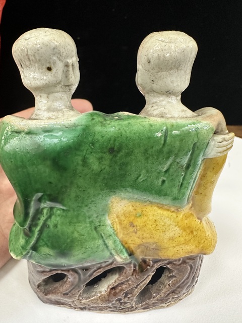 古玩陶瓷素三彩和合二仙人物瓷像拍賣，當前價格6880元