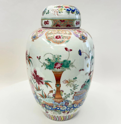 古玩陶瓷清晚期 粉彩花卉紋冬瓜罐真品鑒賞圖