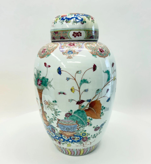 古玩陶瓷清晚期 粉彩花卉紋冬瓜罐真品鑒賞圖